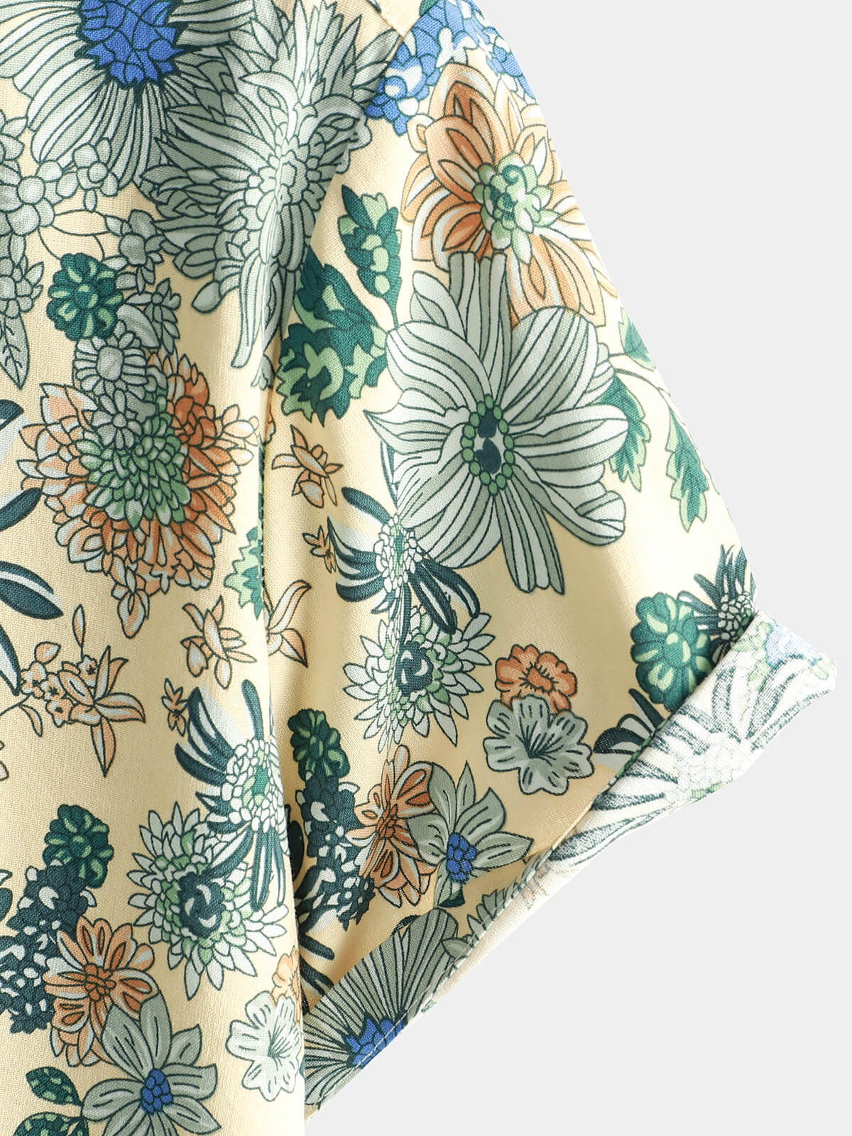 Men's Short Sleeve Vintage Green Floral Print Casual Button-Up Shirt Cool Beach