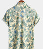 Men's Short Sleeve Vintage Green Floral Print Casual Button-Up Shirt Cool Beach
