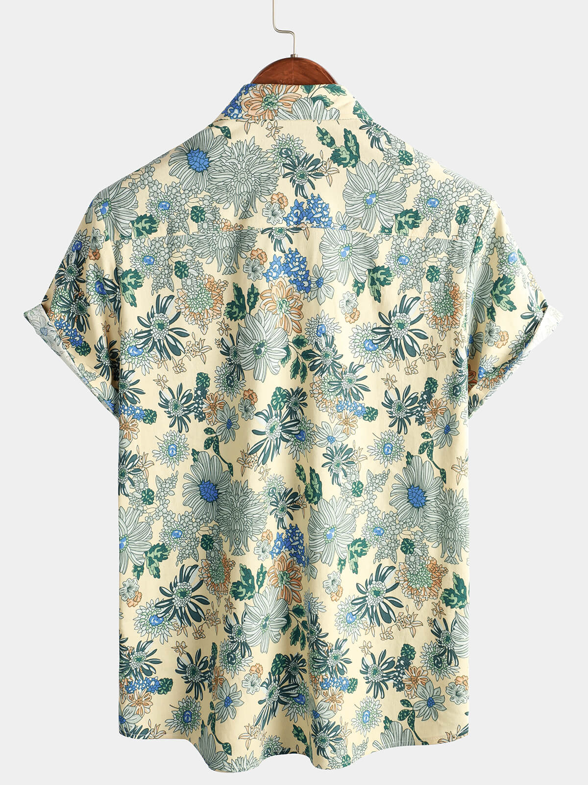 Men's Short Sleeve Vintage Green Floral Print Casual Button-Up Shirt Cool Beach