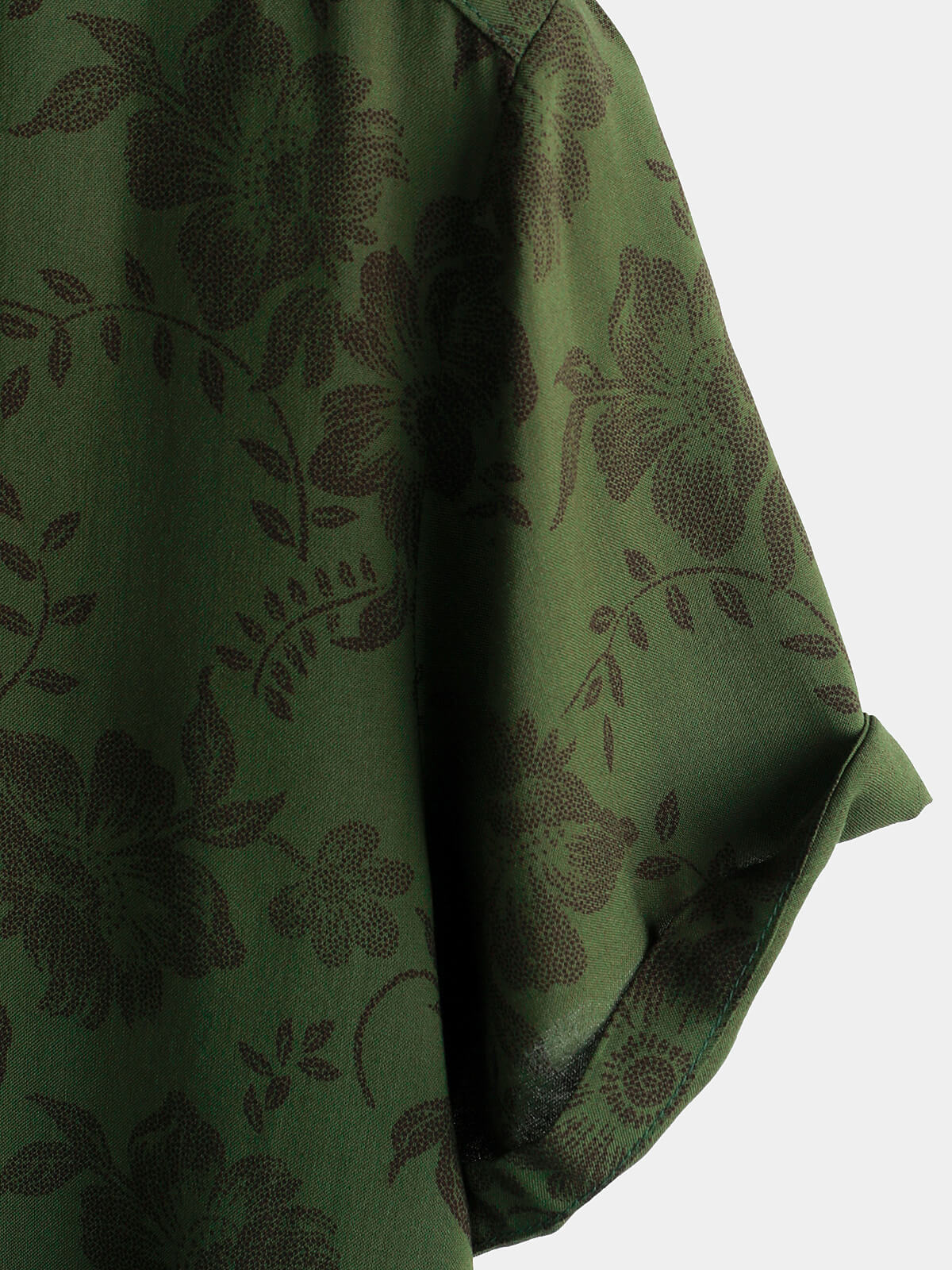 Men's Short-Sleeved Button-Up Shirt, Dark Green Floral Pattern, Vintage Hawaiian, Soft, Beach Holiday