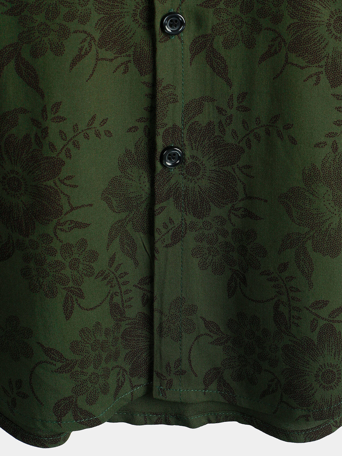 Men's Short-Sleeved Button-Up Shirt, Dark Green Floral Pattern, Vintage Hawaiian, Soft, Beach Holiday