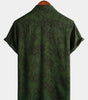 Men's Short-Sleeved Button-Up Shirt, Dark Green Floral Pattern, Vintage Hawaiian, Soft, Beach Holiday