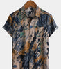 Men's Short-Sleeved Button-Up Shirt, Abstract Pattern, Perfect for Holidays, Summer