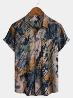 Men's Short-Sleeved Button-Up Shirt, Abstract Pattern, Perfect for Holidays, Summer