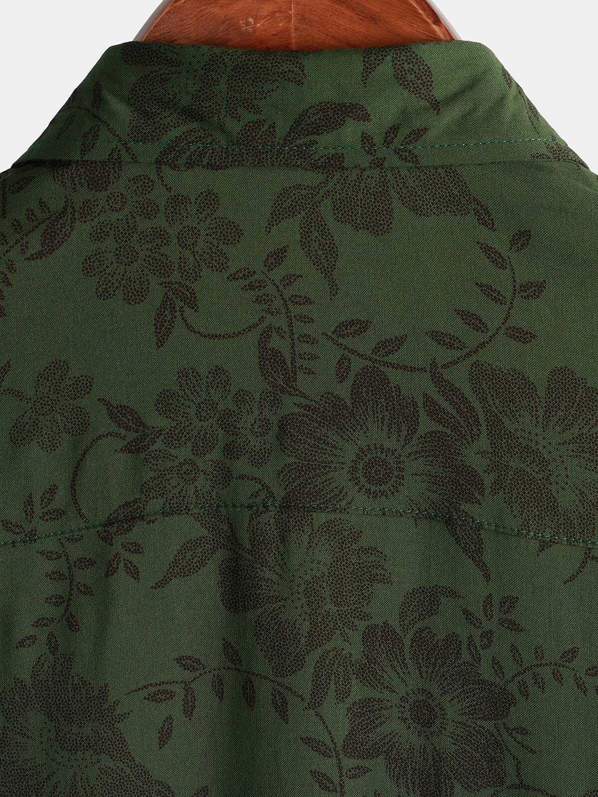 Men's Short-Sleeved Button-Up Shirt, Dark Green Floral Pattern, Vintage Hawaiian, Soft, Beach Holiday