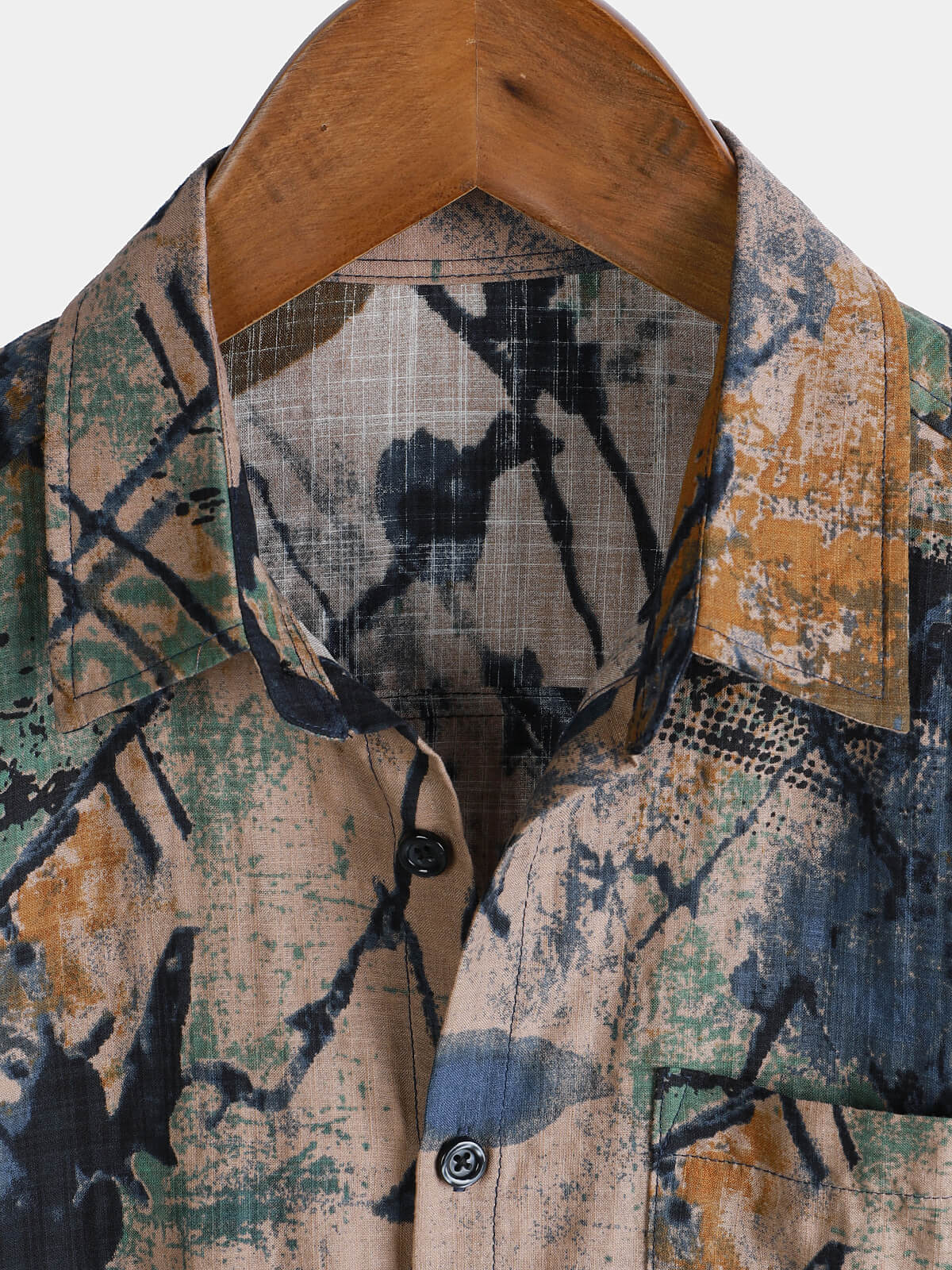 Men's Short-Sleeved Button-Up Shirt, Abstract Pattern, Perfect for Holidays, Summer