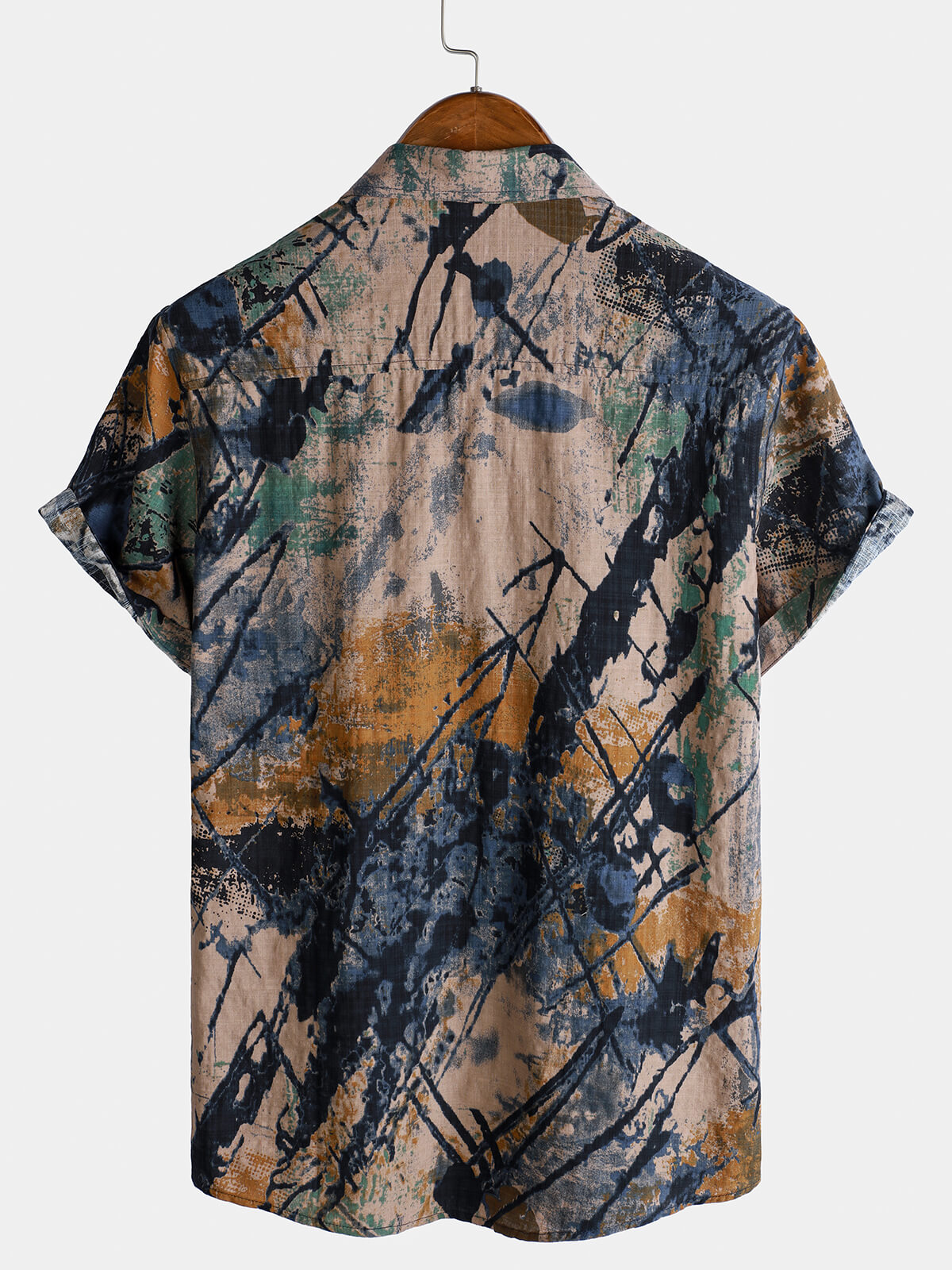 Men's Short-Sleeved Button-Up Shirt, Abstract Pattern, Perfect for Holidays, Summer