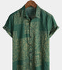 Men's Vintage Green Printed Short Sleeve Breathable Cotton Shirt