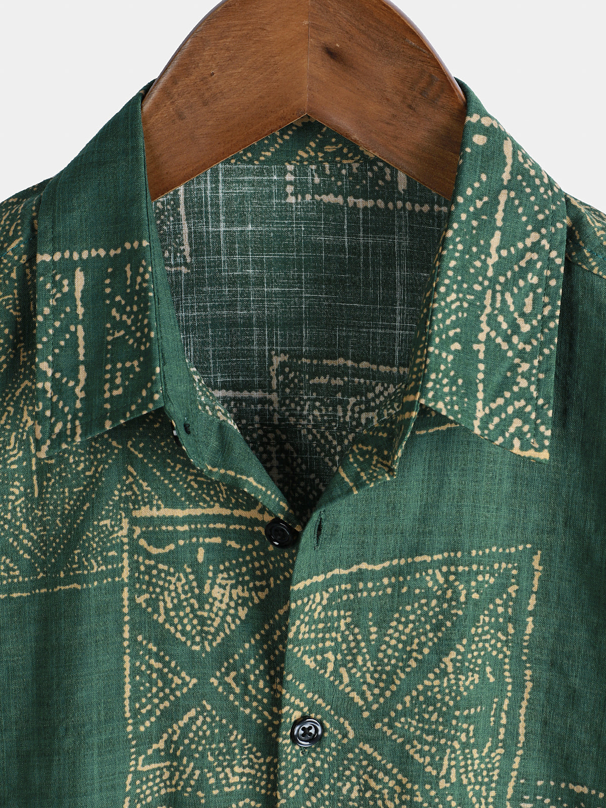 Men's Vintage Green Printed Short Sleeve Breathable Cotton Shirt
