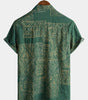 Men's Vintage Green Printed Short Sleeve Breathable Cotton Shirt