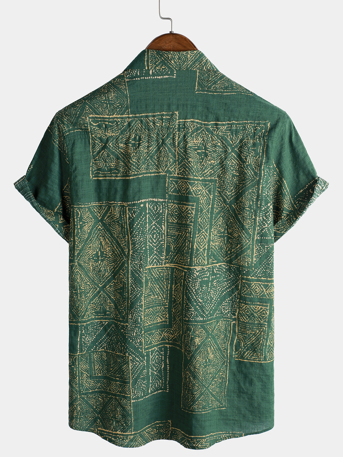 Men's Vintage Green Printed Short Sleeve Breathable Cotton Shirt