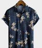 Casual Short-Sleeved Button-Up Shirt with Floral Print for Men
