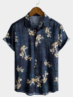 Casual Short-Sleeved Button-Up Shirt with Floral Print for Men