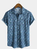 Men's Short Sleeve Summer Shirt, Retro Bohemian Print, with Pocket