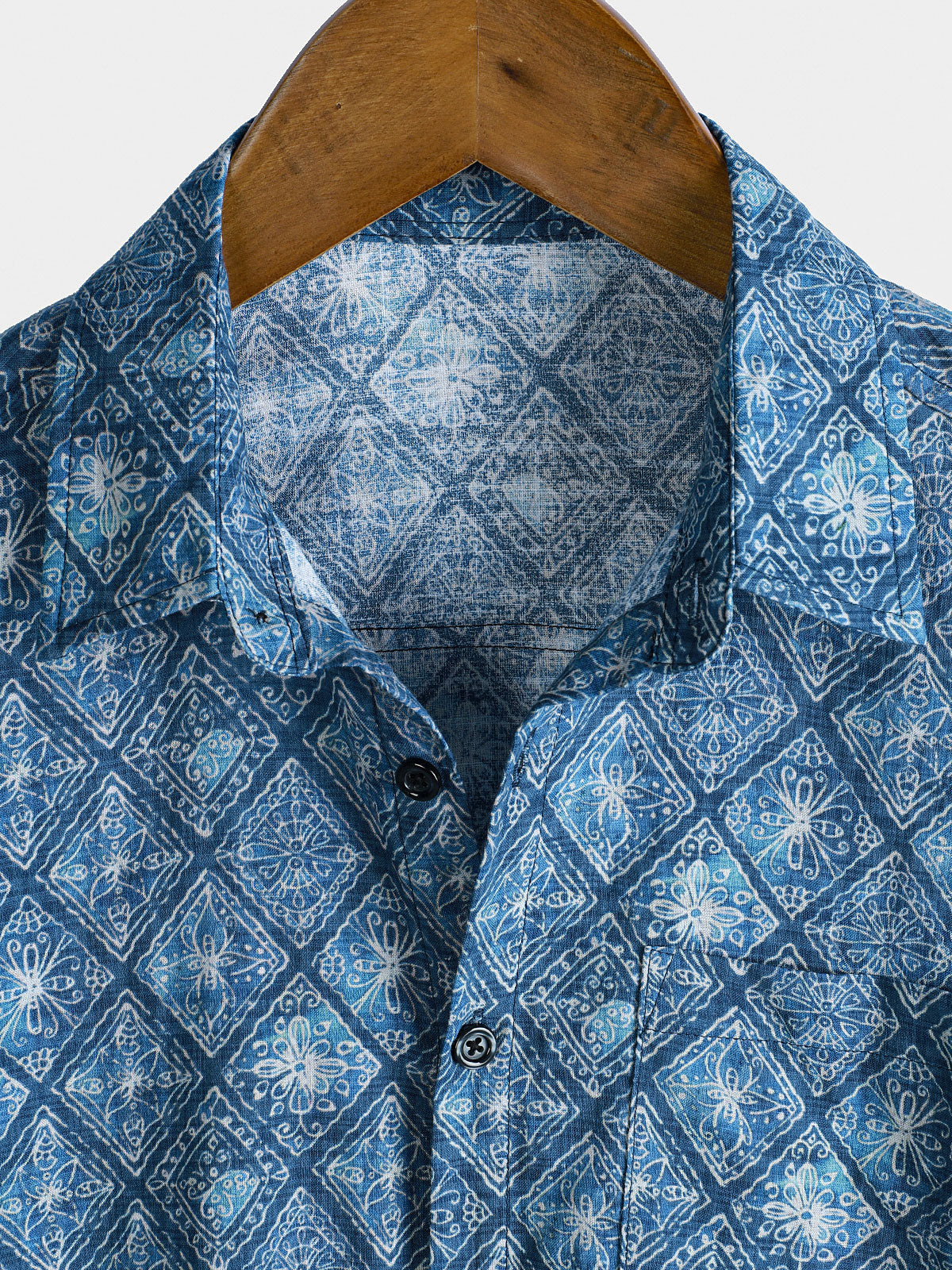 Men's Short Sleeve Summer Shirt, Retro Bohemian Print, with Pocket
