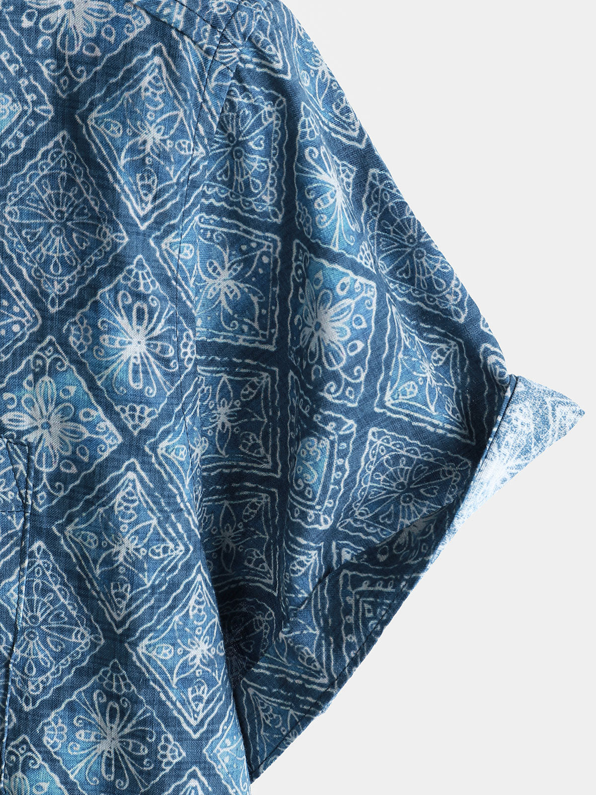 Men's Short Sleeve Summer Shirt, Retro Bohemian Print, with Pocket