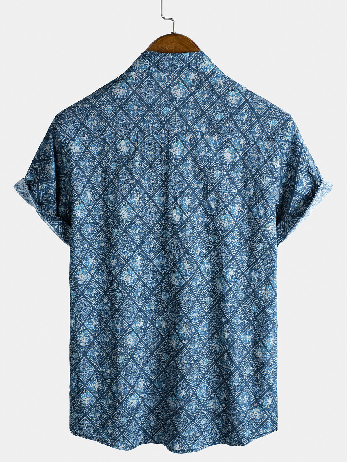 Men's Short Sleeve Summer Shirt, Retro Bohemian Print, with Pocket