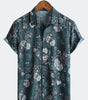 Men's Short Sleeve Button-Up Casual Shirt, Floral Print, Camp Style