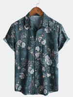 Men's Short Sleeve Button-Up Casual Shirt, Floral Print, Camp Style