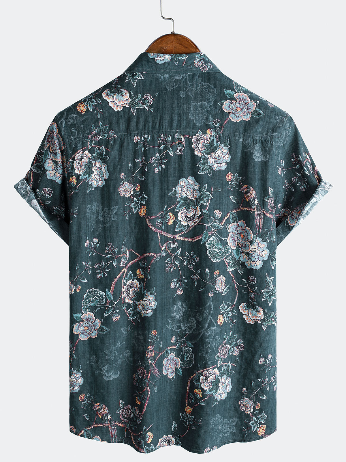 Men's Short Sleeve Button-Up Casual Shirt, Floral Print, Camp Style