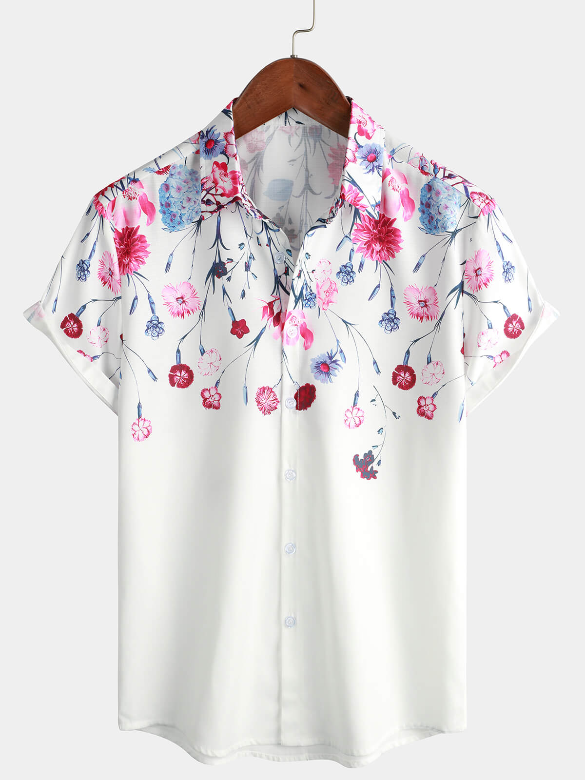 Men's Short Sleeve Button-Up Summer Cruise Shirt with Floral Print
