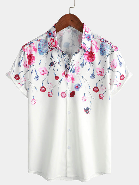 Men's Short Sleeve Button-Up Summer Cruise Shirt with Floral Print