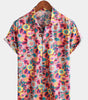 Men's Pink Floral 100% Cotton Breathable Summer Short Sleeve Hawaiian Button-Up Shirt
