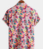 Men's Pink Floral 100% Cotton Breathable Summer Short Sleeve Hawaiian Button-Up Shirt