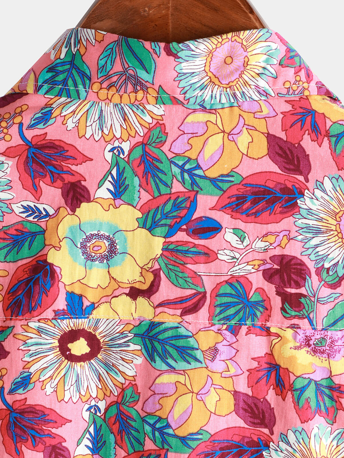 Men's Pink Floral 100% Cotton Breathable Summer Short Sleeve Hawaiian Button-Up Shirt