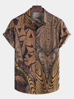 Men's Short Sleeve Retro Holiday Summer Vintage Button Up Vacation Beach Shirt