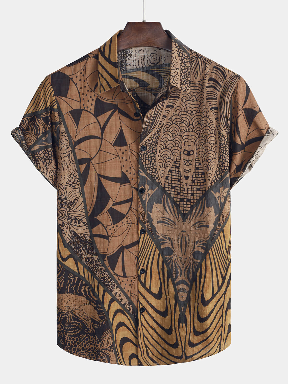 Men's Short Sleeve Retro Holiday Summer Vintage Button Up Vacation Beach Shirt