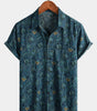 Men's Short Sleeve Paisley Vintage Floral Retro Button Up Blue Summer Holiday Shirt
