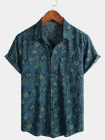 Men's Short Sleeve Paisley Vintage Floral Retro Button Up Blue Summer Holiday Shirt