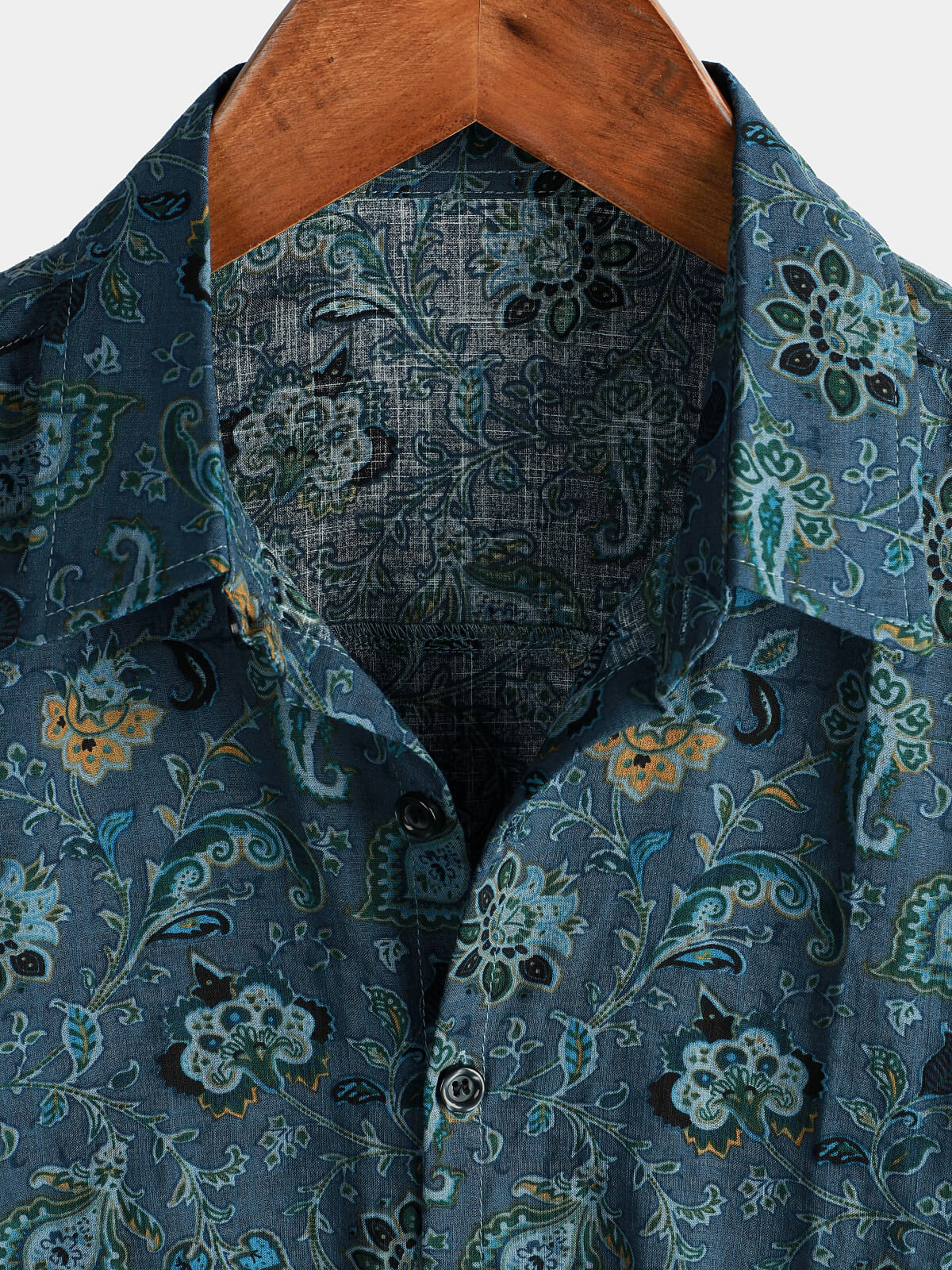 Men's Short Sleeve Paisley Vintage Floral Retro Button Up Blue Summer Holiday Shirt