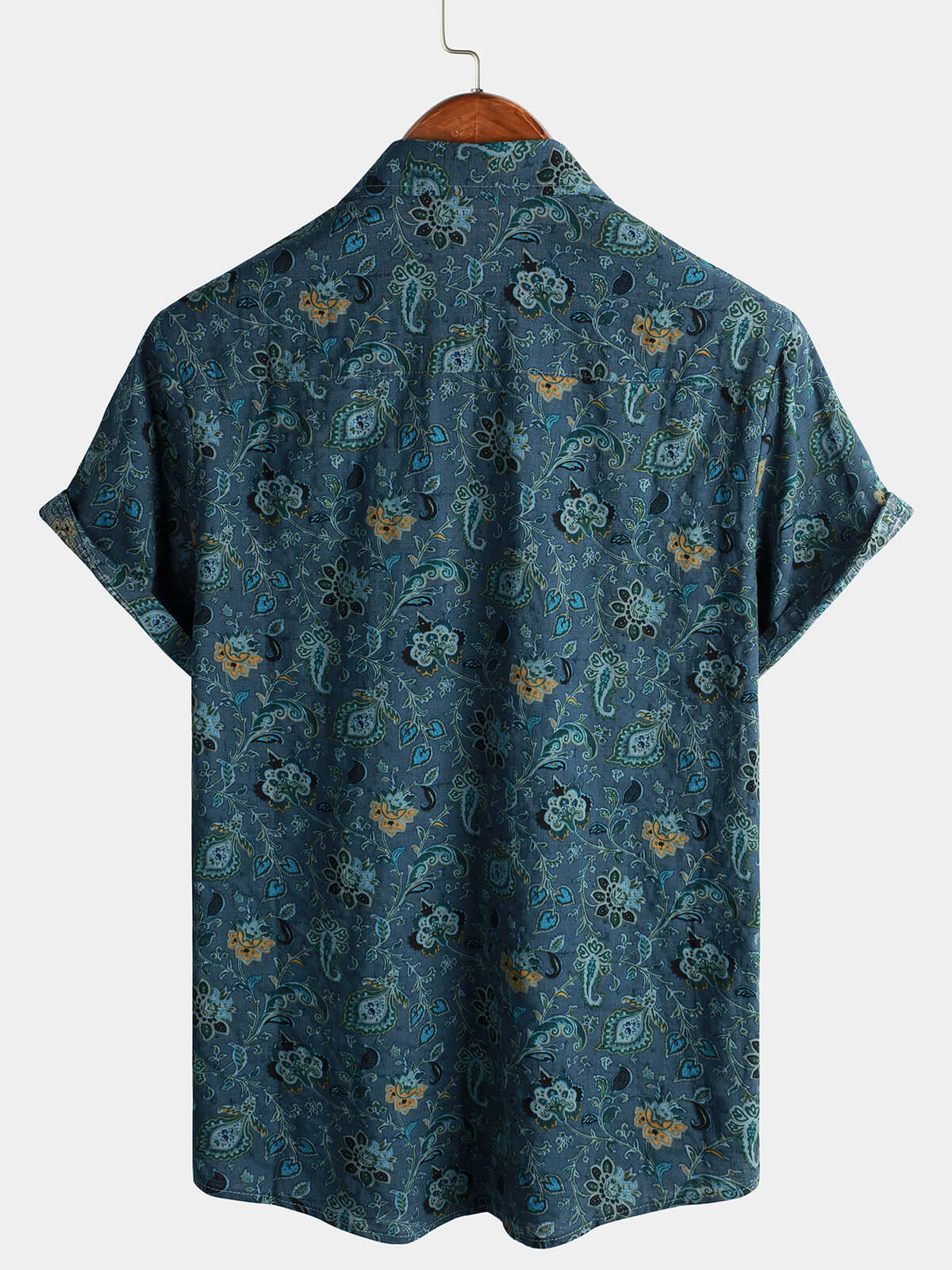 Men's Short Sleeve Paisley Vintage Floral Retro Button Up Blue Summer Holiday Shirt