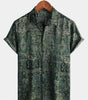 Men's Retro Floral Paisley Print Short Sleeve Cotton Shirt