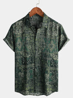 Men's Retro Floral Paisley Print Short Sleeve Cotton Shirt