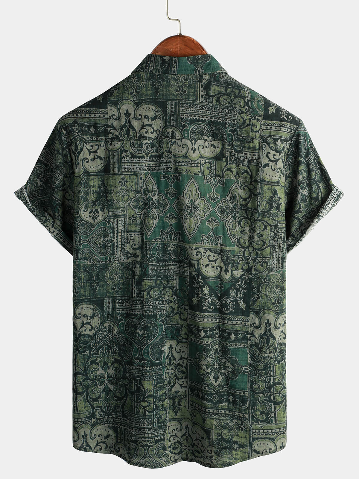 Men's Retro Floral Paisley Print Short Sleeve Cotton Shirt