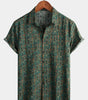 Men's Short Sleeve Vintage Paisley Print 70s Green Boho Retro Tribal Shirt