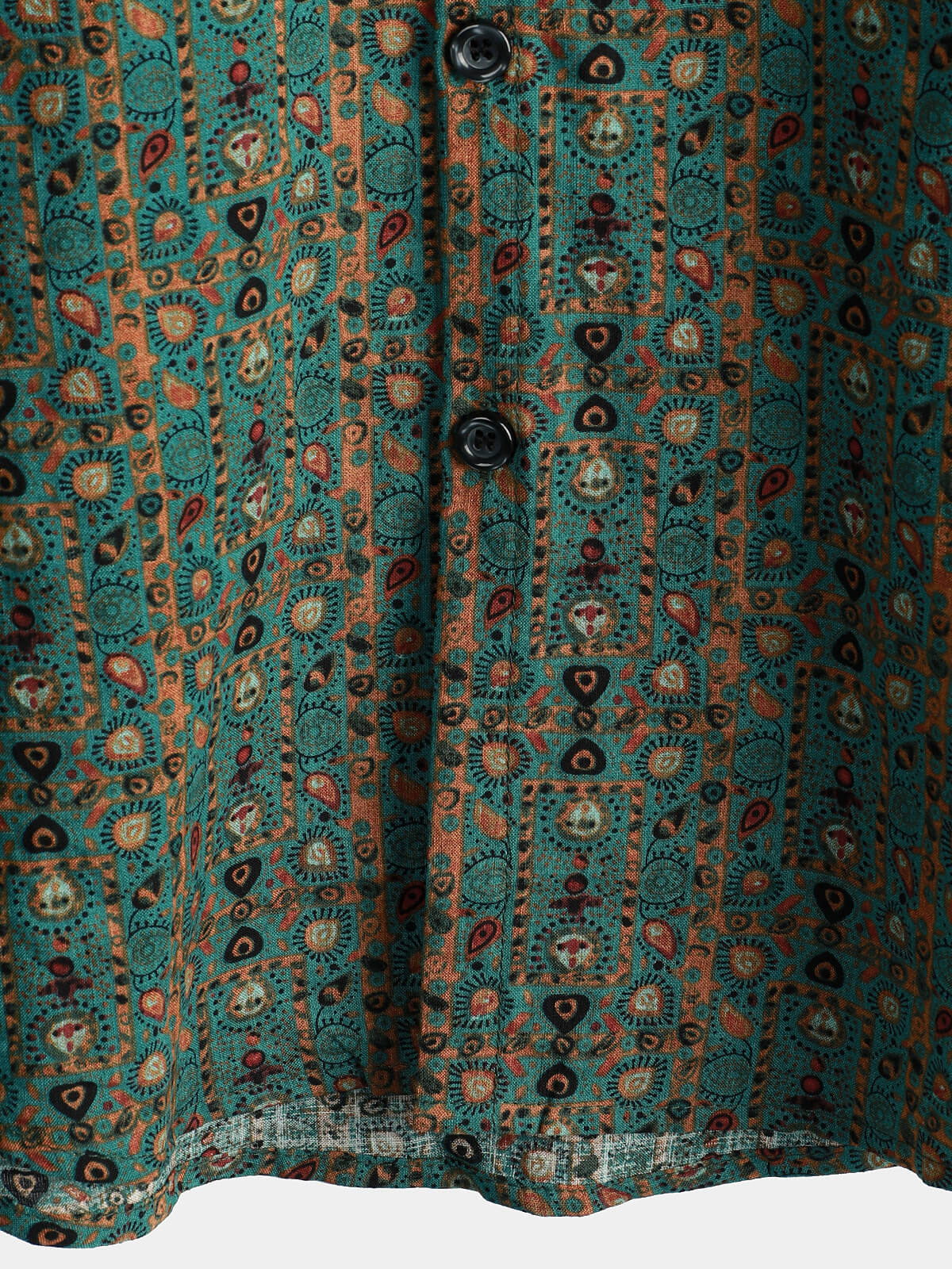 Men's Short Sleeve Vintage Paisley Print 70s Green Boho Retro Tribal Shirt