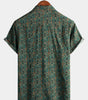 Men's Short Sleeve Vintage Paisley Print 70s Green Boho Retro Tribal Shirt