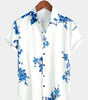 Men's Casual Short-Sleeve Button-Up Shirt in Blue with Floral Print