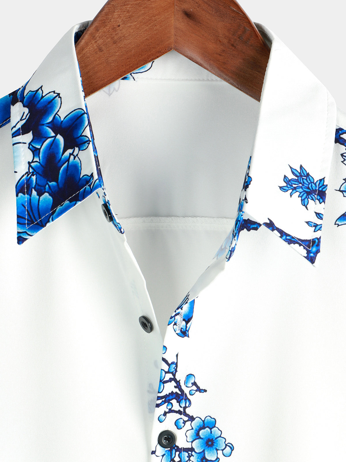 Men's Casual Short-Sleeve Button-Up Shirt in Blue with Floral Print