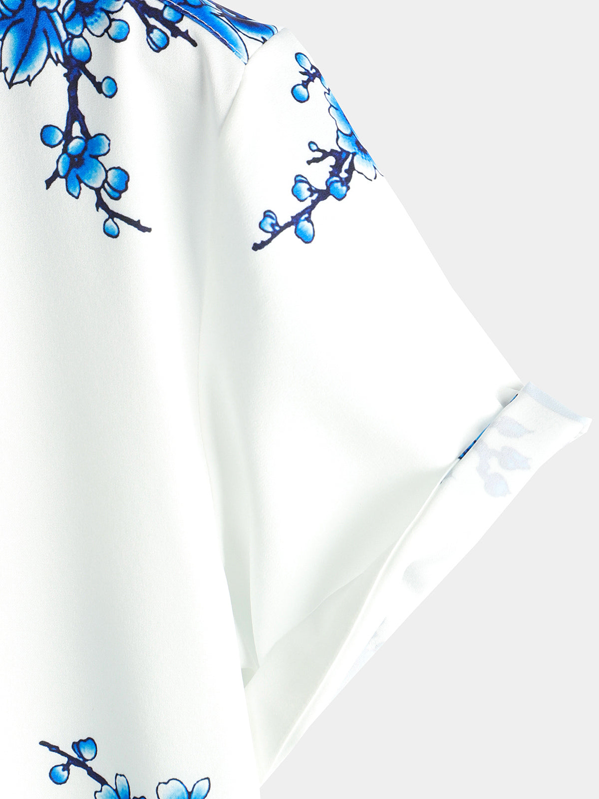 Men's Casual Short-Sleeve Button-Up Shirt in Blue with Floral Print