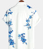 Men's Casual Short-Sleeve Button-Up Shirt in Blue with Floral Print