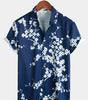 Casual Short Sleeve Revers Collar Men's Shirt with Vintage Navy Floral Print