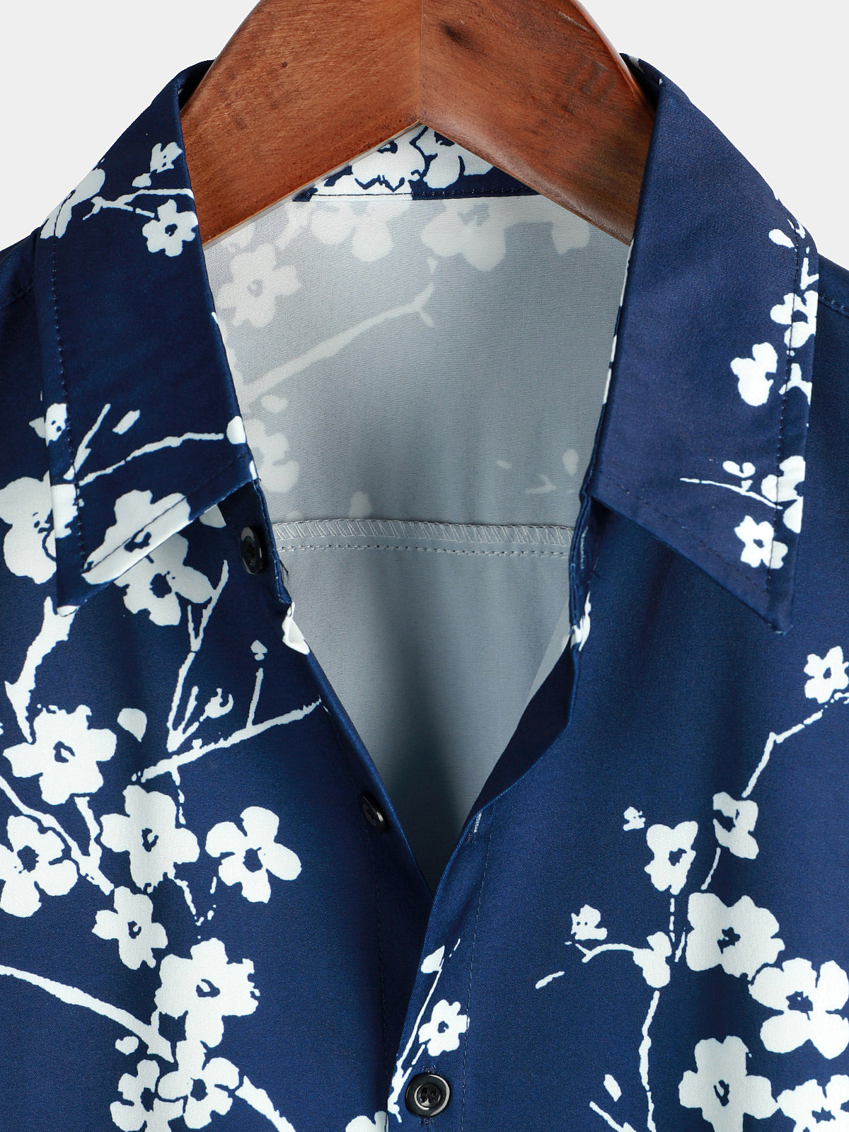 Casual Short Sleeve Revers Collar Men's Shirt with Vintage Navy Floral Print