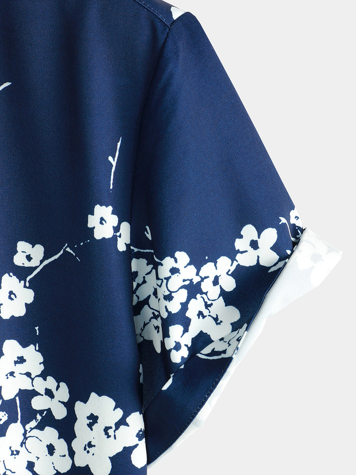 Casual Short Sleeve Revers Collar Men's Shirt with Vintage Navy Floral Print