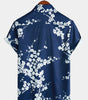 Casual Short Sleeve Revers Collar Men's Shirt with Vintage Navy Floral Print