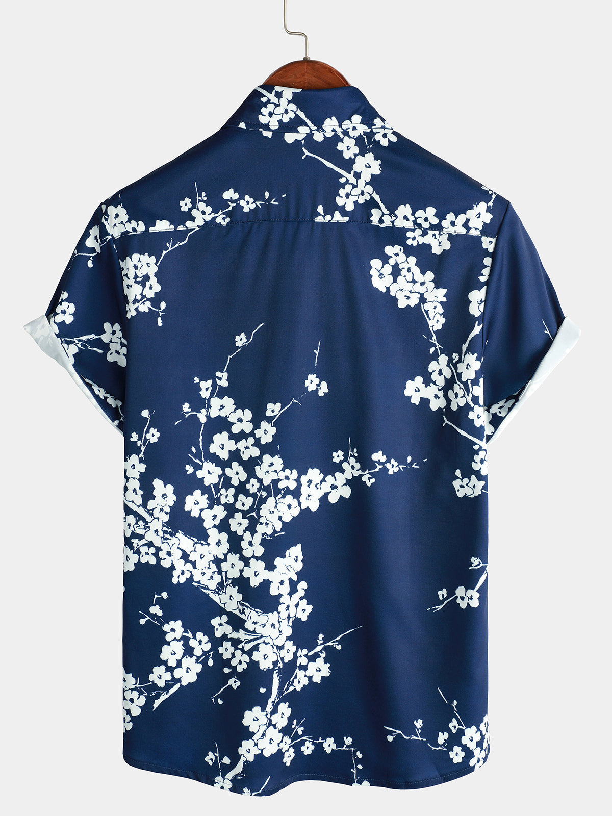 Casual Short Sleeve Revers Collar Men's Shirt with Vintage Navy Floral Print